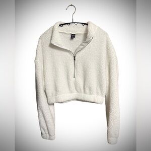 SHEIN Cream Fleece Half-Zip Crop Top